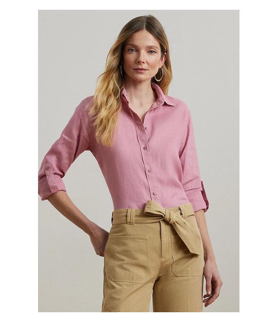 Πουκάμισο από λινό Lauren Ralph Lauren χρώμα: μπλε, 200782777