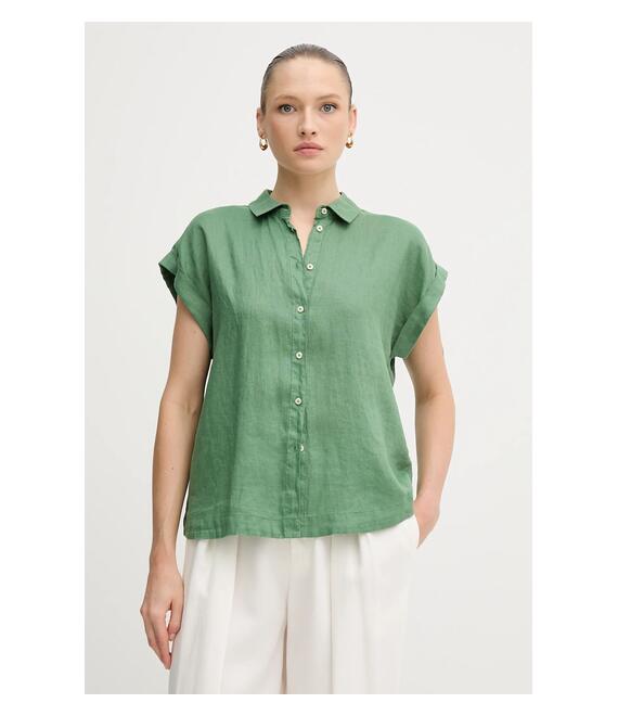 Πουκάμισο από λινό United Colors of Benetton χρώμα: μπεζ