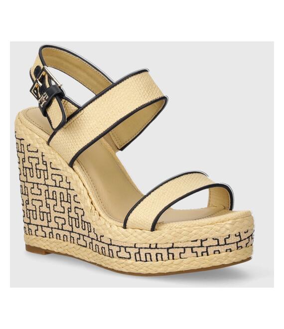 Σανδάλια Tommy Hilfiger PLATFORM TH MONO RAFIA WEDGE χρώμα: μπεζ, FW0FW08052