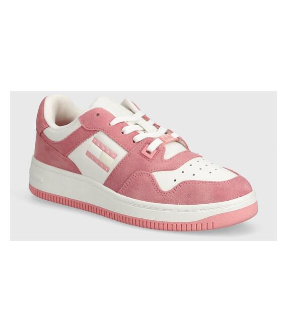 Αθλητικά Tommy Jeans TJW RETRO BASKET WASHED SUEDE χρώμα: ροζ, EN0EN02486