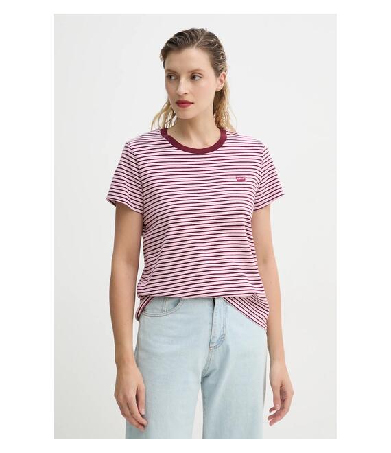 Βαμβακερό μπλουζάκι Levi's γυναικεία, χρώμα: μπορντό