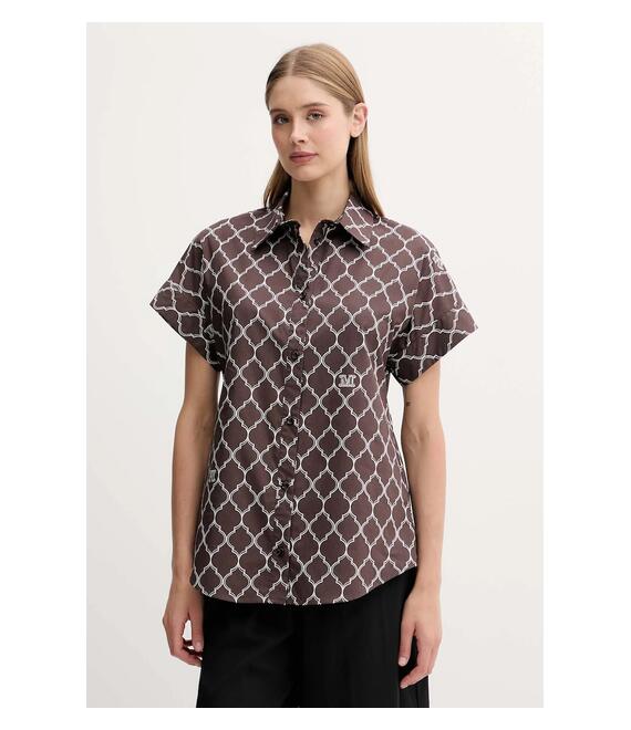 Βαμβακερό πουκάμισο Max Mara Beachwear χρώμα: καφέ, 2516111029600