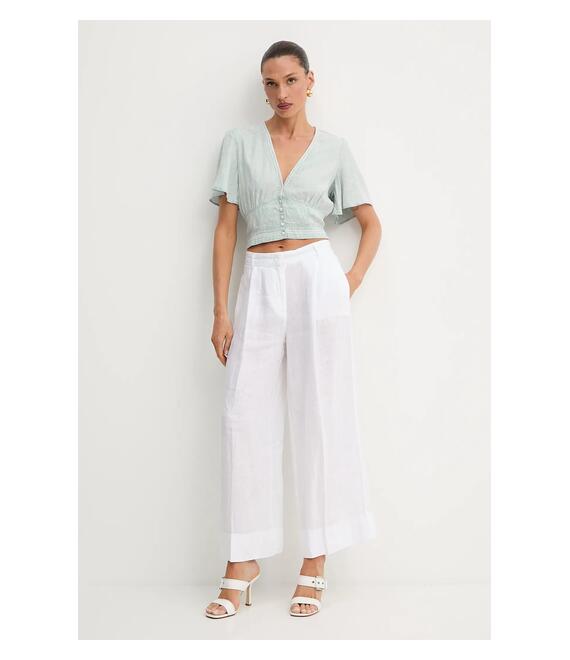 Μπλούζα με μείγμα από λινό Guess LUIZA γυναικεία, χρώμα: μπλε, W5GH82 D5N81