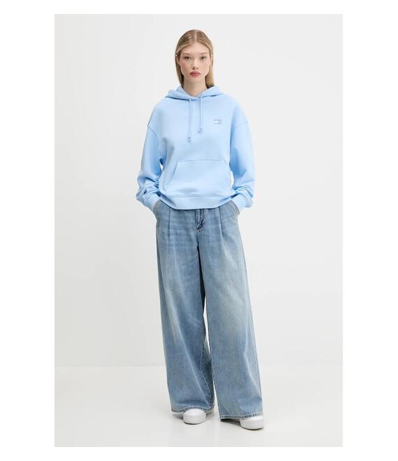 Βαμβακερή μπλούζα Tommy Jeans γυναικεία, χρώμα: ροζ, με κουκούλα, DW0DW19414