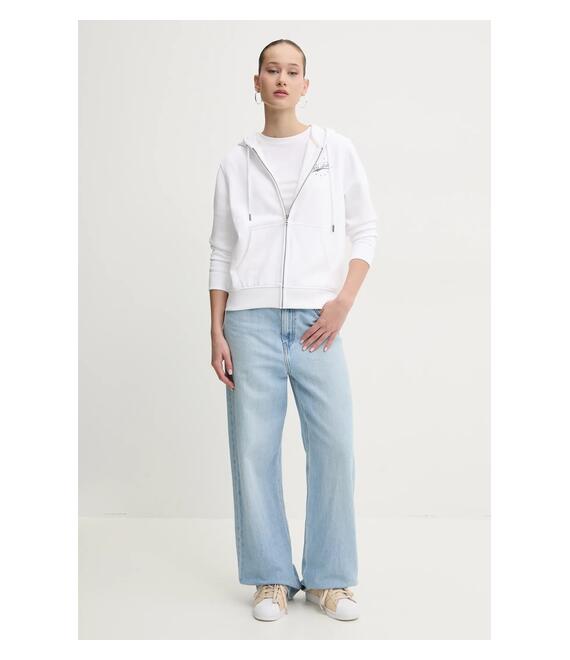 Βαμβακερή μπλούζα Guess Jeans γυναικεία, χρώμα: άσπρο, με κουκούλα, W5RQ21 K68I4