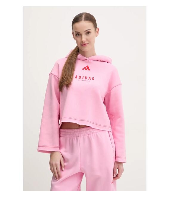 Μπλούζα adidas ALL SZN Graphic χρώμα: ροζ, με κουκούλα, JJ4519 Μπλούζα adidas ALL SZN Graphic χρώμα: ροζ, με κουκούλα, JJ4519