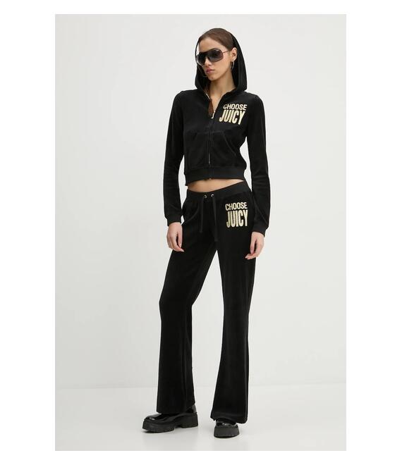 Μπλούζα Juicy Couture χρώμα: μαύρο, με κουκούλα, JCGAS125001