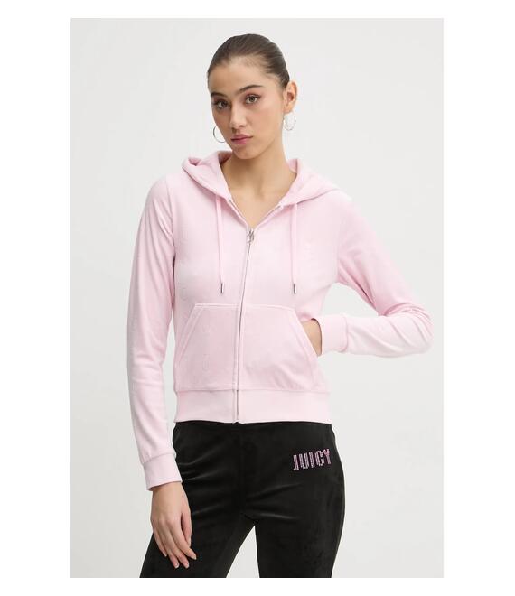 Βελούδινη μπλούζα Juicy Couture χρώμα: ροζ, με κουκούλα, JCWAS125302