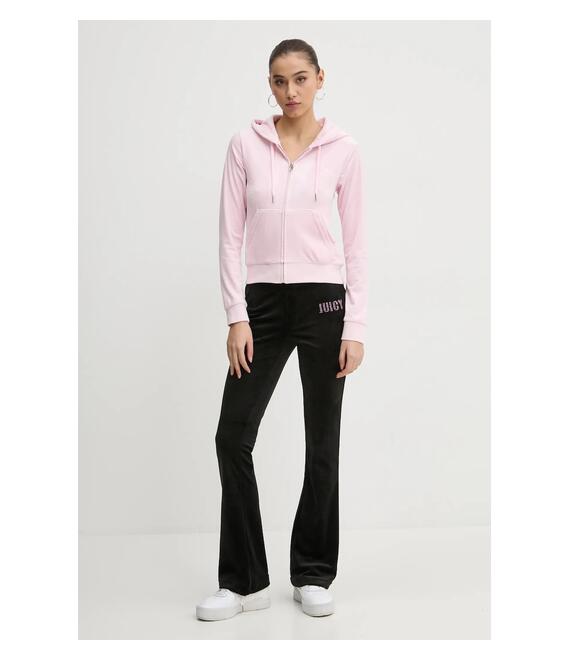Βελούδινη μπλούζα Juicy Couture χρώμα: ροζ, με κουκούλα, JCWAS125302