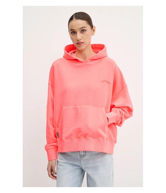 Βαμβακερή μπλούζα Superdry γυναικεία, χρώμα: πορτοκαλί, με κουκούλα, W2012281A-9SD