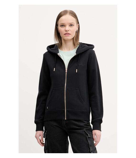 Βαμβακερή μπλούζα Superdry γυναικεία, χρώμα: μαύρο, με κουκούλα, W2012358A-02A
