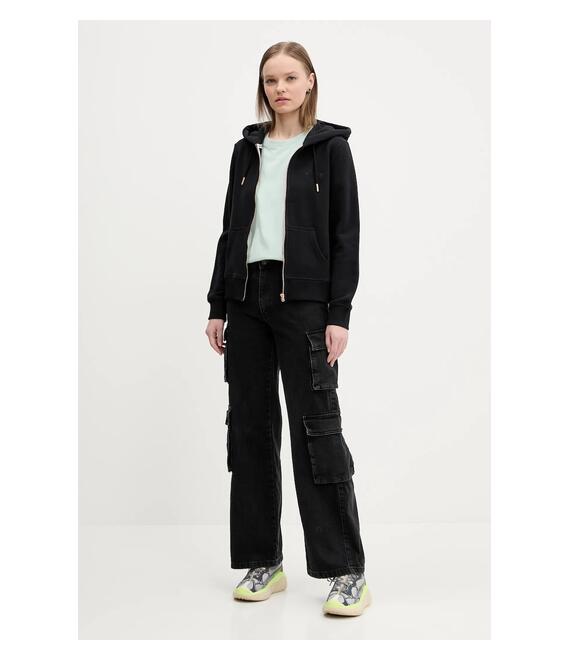 Βαμβακερή μπλούζα Superdry γυναικεία, χρώμα: μαύρο, με κουκούλα, W2012358A-02A