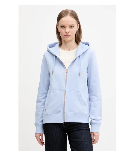 Βαμβακερή μπλούζα Superdry γυναικεία, χρώμα: μπλε, με κουκούλα, W2012358A-64H