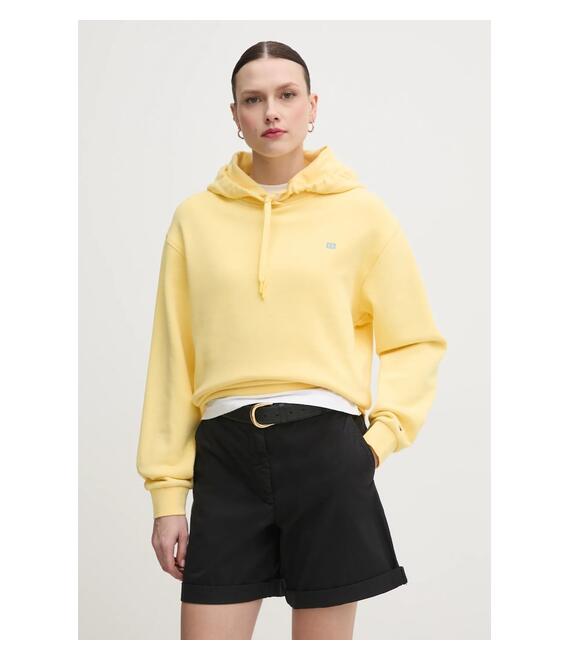 Βαμβακερή μπλούζα Tommy Hilfiger γυναικεία, χρώμα: κίτρινο, με κουκούλα, WW0WW45979