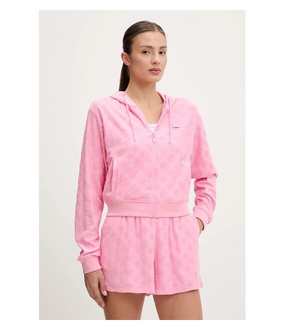 Μπλούζα Guess PEONY χρώμα: ροζ, με κουκούλα, V5GQ00 KCT02