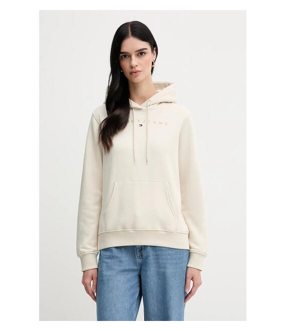 Μπλούζα Tommy Jeans χρώμα: μπεζ, με κουκούλα, DW0DW20304