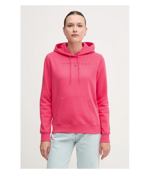 Μπλούζα Tommy Jeans χρώμα: ροζ, με κουκούλα, DW0DW20304