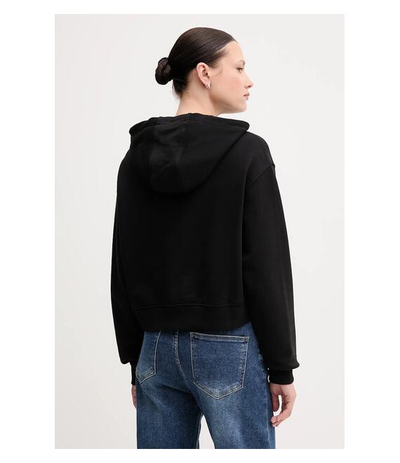 Βαμβακερή μπλούζα Tommy Jeans γυναικεία, χρώμα: μαύρο, με κουκούλα, DW0DW20306