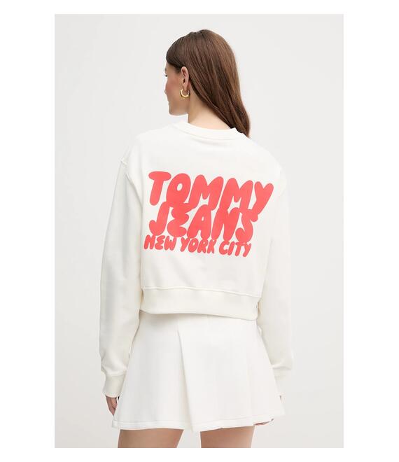 Βαμβακερή μπλούζα Tommy Jeans γυναικεία, χρώμα: άσπρο, DW0DW21345