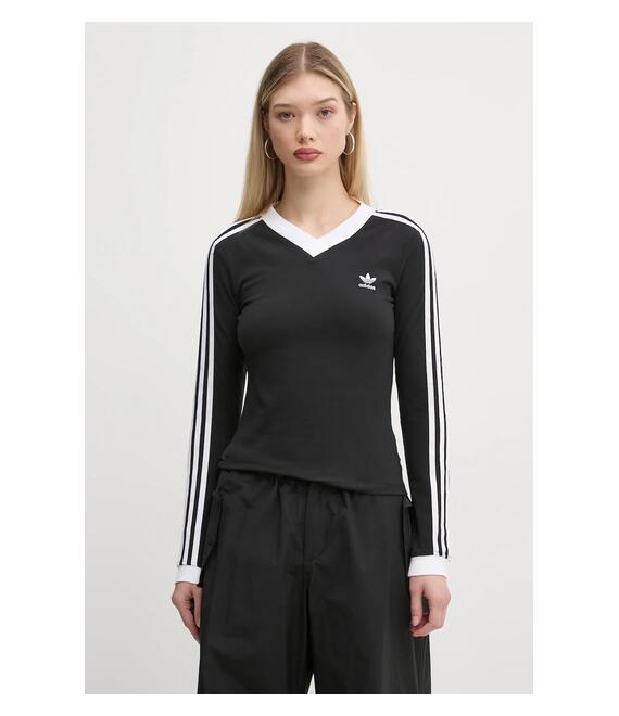 Μακρυμάνικο adidas Originals V-NECK LS χρώμα: μαύρο, IY7247