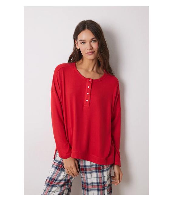 Μακρυμάνικη μπλούζα πιτζάμας women'secret MIX AND MATCH PERFECT MATCH χρώμα: κόκκινο, 3278429