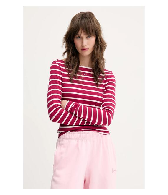 Μακρυμάνικο Tommy Jeans χρώμα: ροζ, DW0DW21350