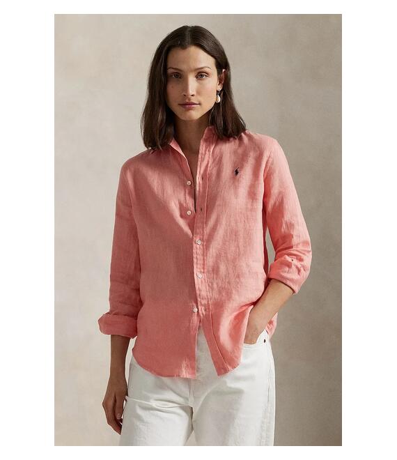 Πουκάμισο από λινό Polo Ralph Lauren χρώμα: πράσινο, 211970730