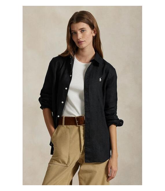 Πουκάμισο από λινό Polo Ralph Lauren χρώμα: μαύρο, 211970730