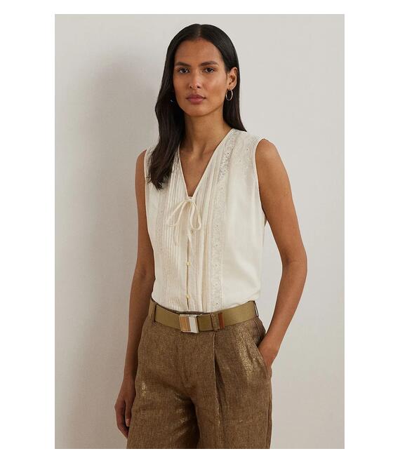 Βαμβακερή μπλούζα Lauren Ralph Lauren γυναικεία, χρώμα: μπεζ, 200963702