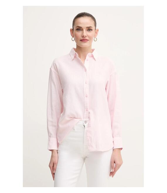Πουκάμισο από λινό Pepe Jeans CHIPPER χρώμα: ροζ, PL304993