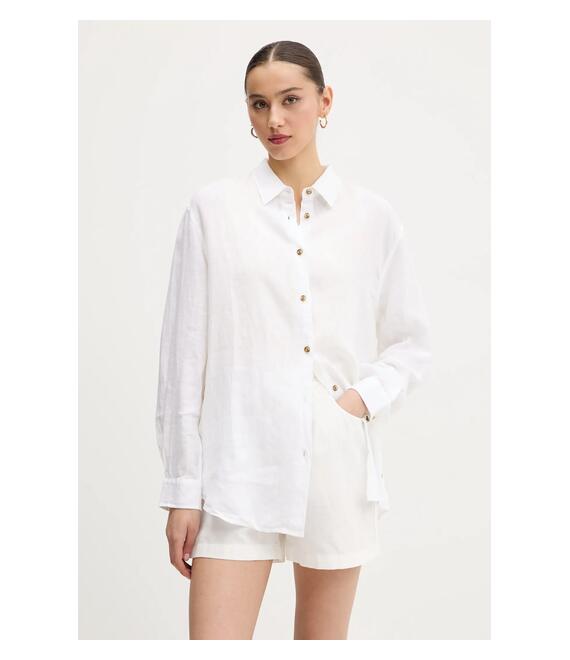 Πουκάμισο από λινό Superdry χρώμα: μπεζ, W4010463A-01C