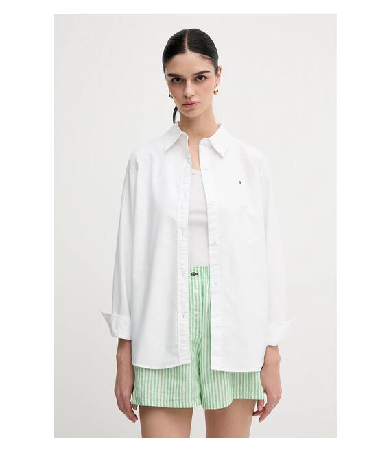 Βαμβακερό πουκάμισο Tommy Hilfiger χρώμα: άσπρο, WW0WW46111