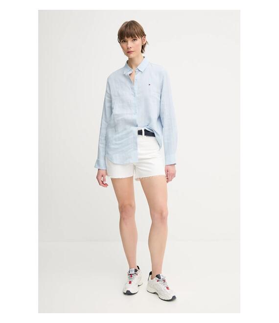 Πουκάμισο από λινό Tommy Hilfiger χρώμα: μπλε, WW0WW44679