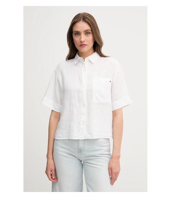 Πουκάμισο από λινό Tommy Hilfiger χρώμα: μπεζ, WW0WW44720