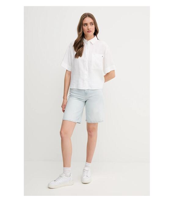 Πουκάμισο από λινό Tommy Hilfiger χρώμα: μπεζ, WW0WW44720