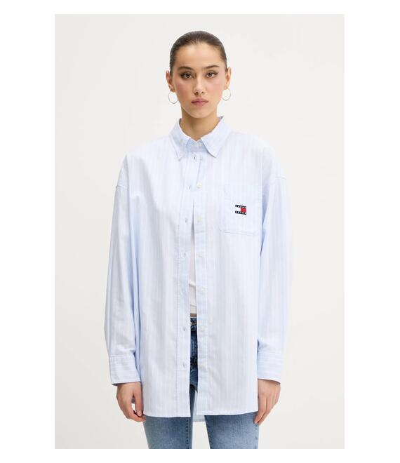 Βαμβακερό πουκάμισο Tommy Jeans χρώμα: μπλε, DW0DW20289