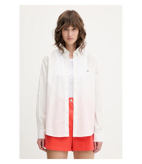 Βαμβακερό πουκάμισο Tommy Jeans χρώμα: άσπρο, DW0DW20290