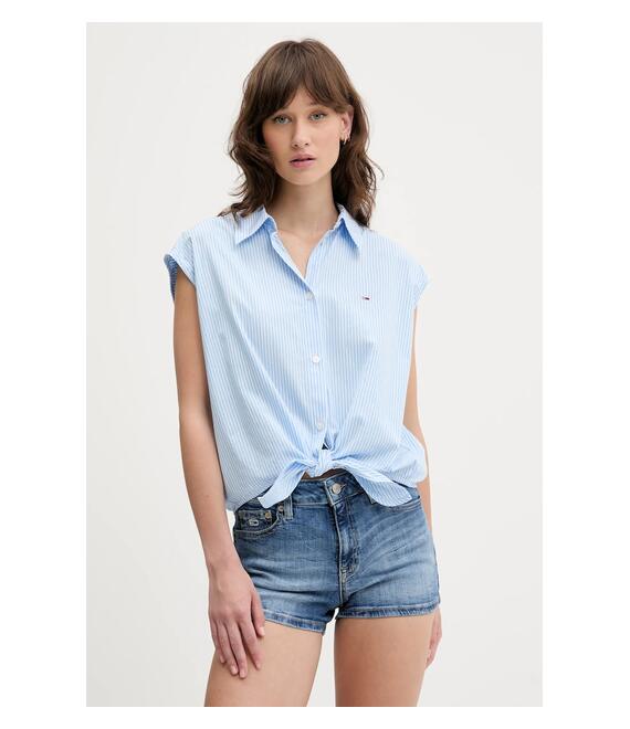 Βαμβακερό πουκάμισο Tommy Jeans χρώμα: μπλε, DW0DW20291