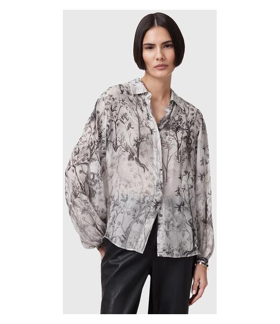 Μεταξωτό πουκάμισο AllSaints EDDIE χρώμα: γκρι, W044PC