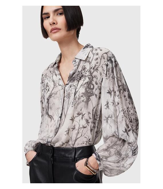 Μεταξωτό πουκάμισο AllSaints EDDIE χρώμα: γκρι, W044PC