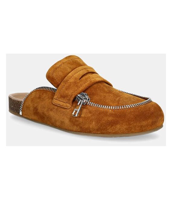 Παντόφλες σουέτ JW Anderson Biker Loafer γυναικείες, χρώμα: καφέ, LF0071 LA0240 640