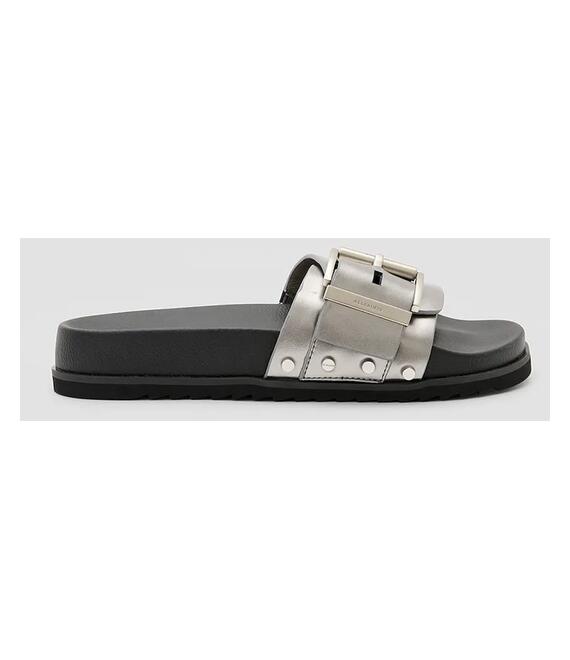 Παντόφλες AllSaints Ellie Stud Slider χρώμα: ασημί, W039FC