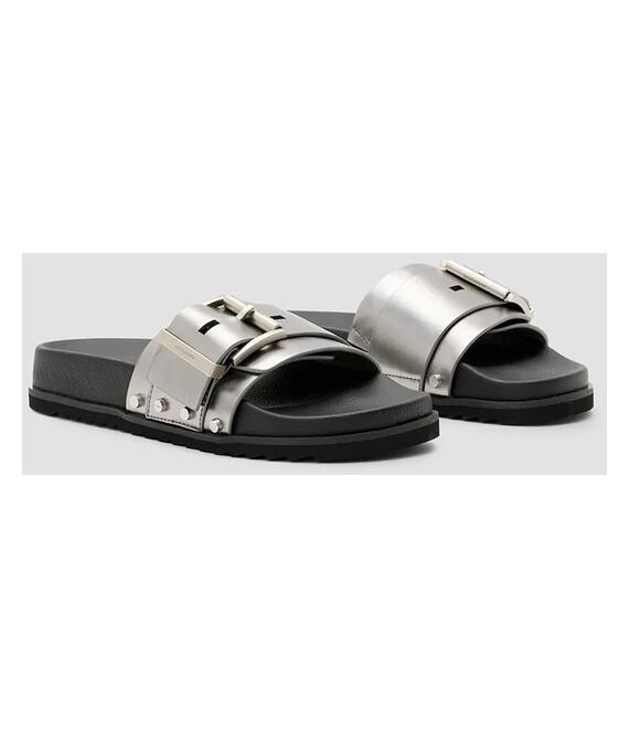Παντόφλες AllSaints Ellie Stud Slider χρώμα: ασημί, W039FC