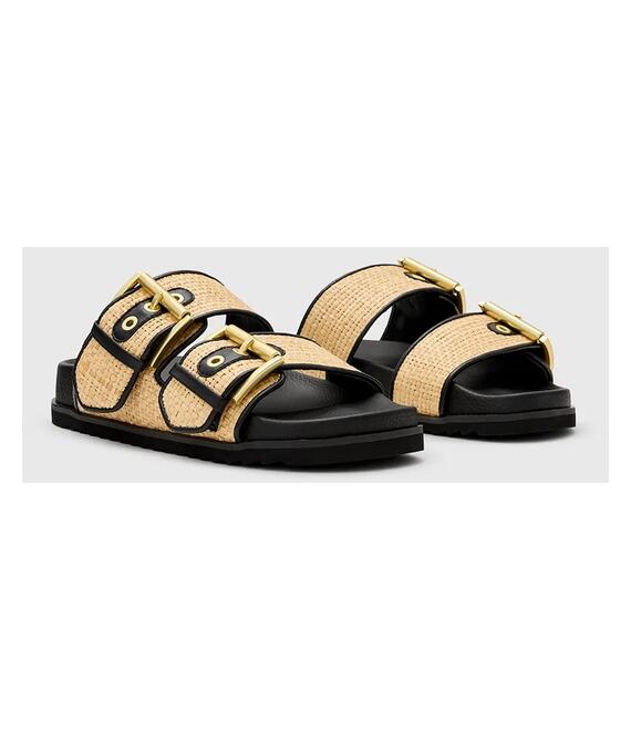 Παντόφλες AllSaints Sian Raffia Sandal χρώμα: μπεζ, W091FC