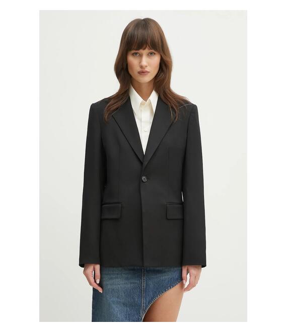 Μπλέιζερ με μίγμα μαλλιού MM6 Maison Margiela χρώμα: μαύρο, S52BN0141