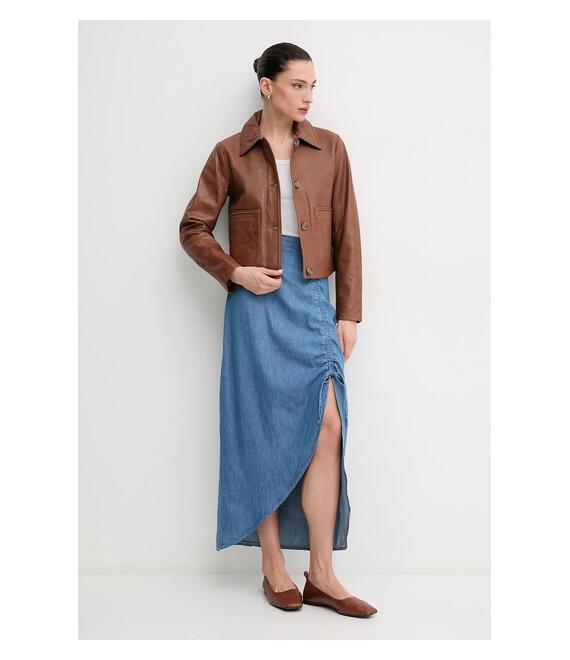 Δερμάτινο μπουφάν Pepe Jeans HILLARY χρώμα: καφέ, PL402542