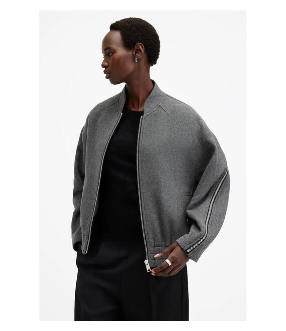 Bomber μπουφάν από μαλλί AllSaints HACKNEY χρώμα: γκρι, W012OB