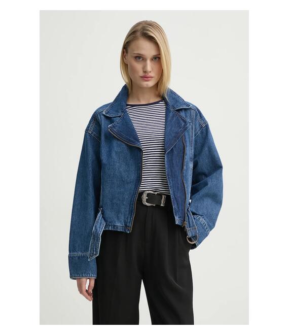 Τζιν μπουφάν Levi's BIKER JACKET H125 χρώμα: ναυτικό μπλε, 001T8