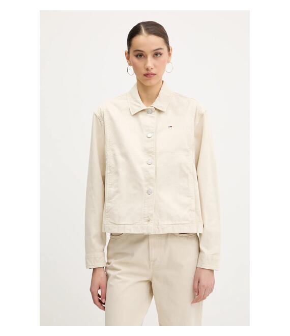 Βαμβακερό μπουφάν Tommy Jeans χρώμα: μπεζ, DW0DW20230