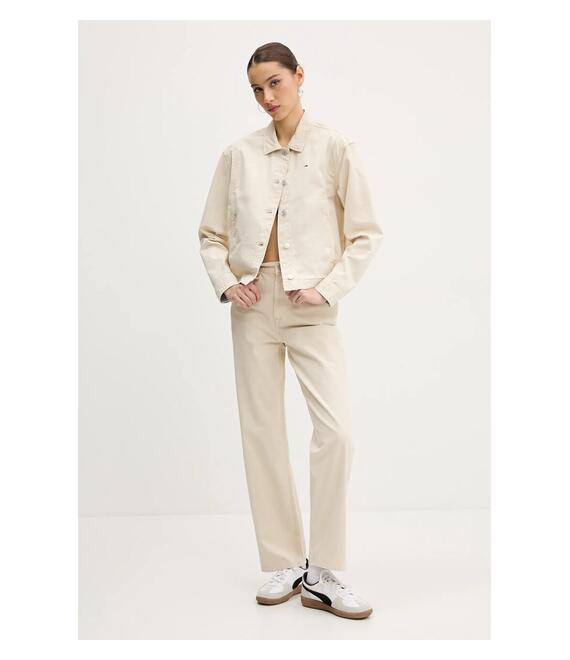 Βαμβακερό μπουφάν Tommy Jeans χρώμα: μπεζ, DW0DW20230
